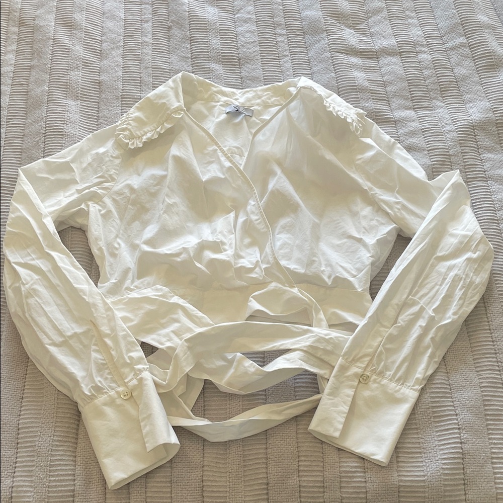 Rails white long sleeve wrap crop top